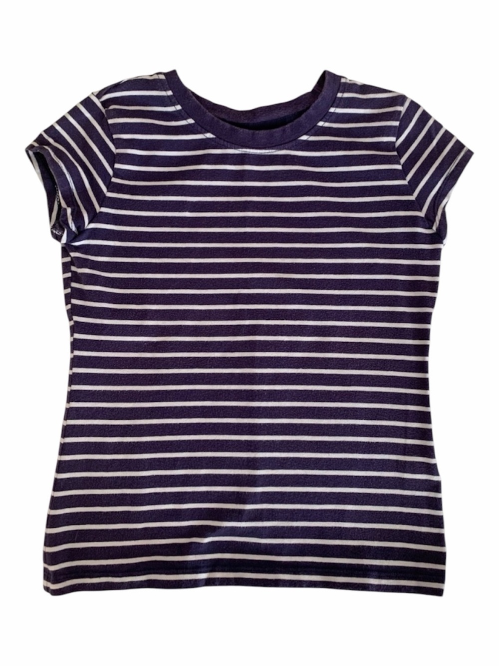 Cherokee Girls Size M Navy Blue White Stripe Shirt Crewneck Short Cap Sleeve Top